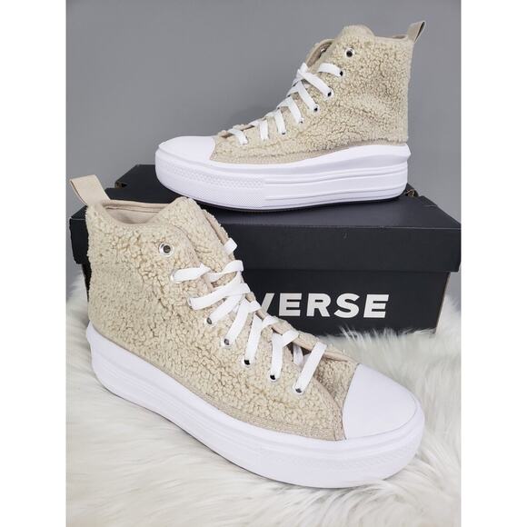 NEW Converse Girl's CTAS Move Platform High Top Sneakers Sz 7 Beach‎ Stone Taupe - Picture 2 of 9